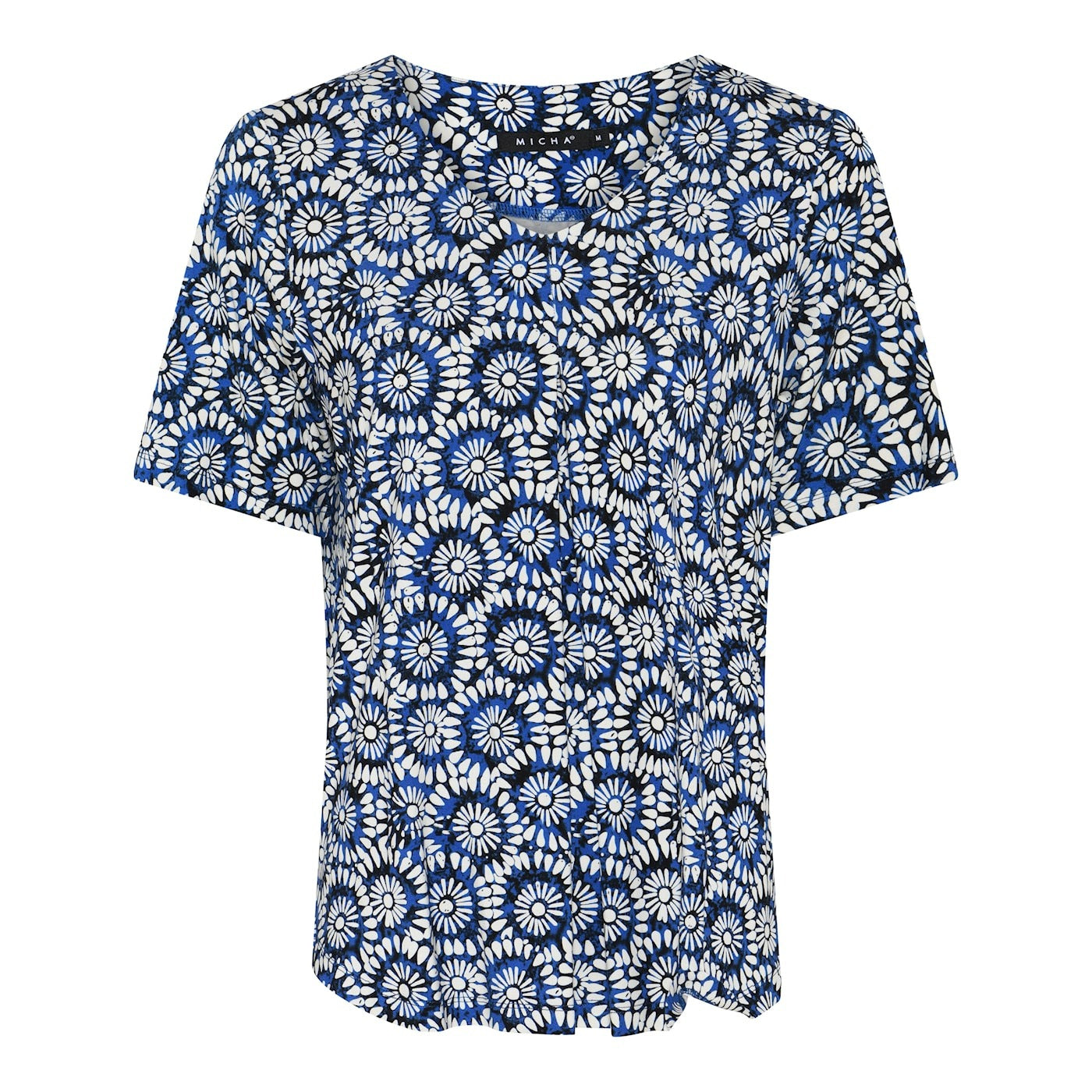 Micha Mönstrad V-Ringad Topp med Kort Ärm Blå
