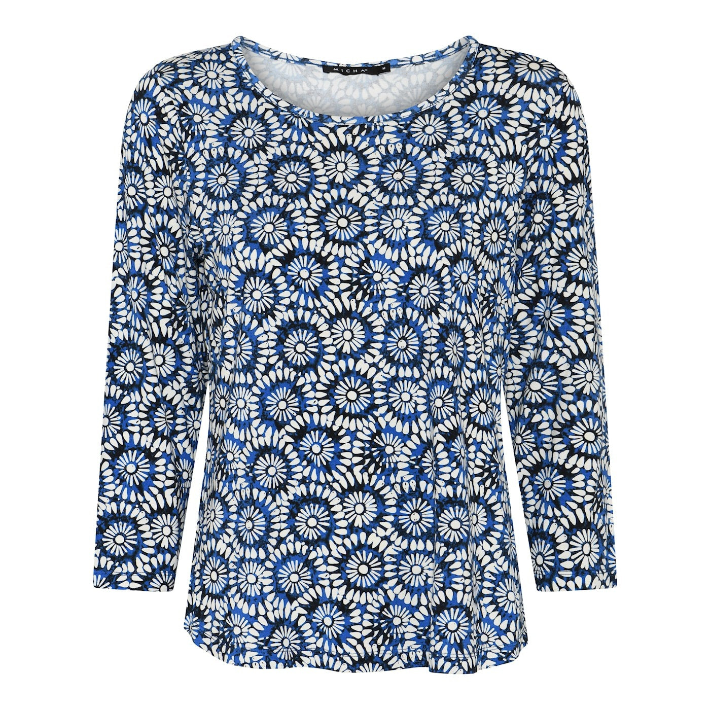 Micha Mönstrad V-Ringad Topp med Lång Ärm Blå