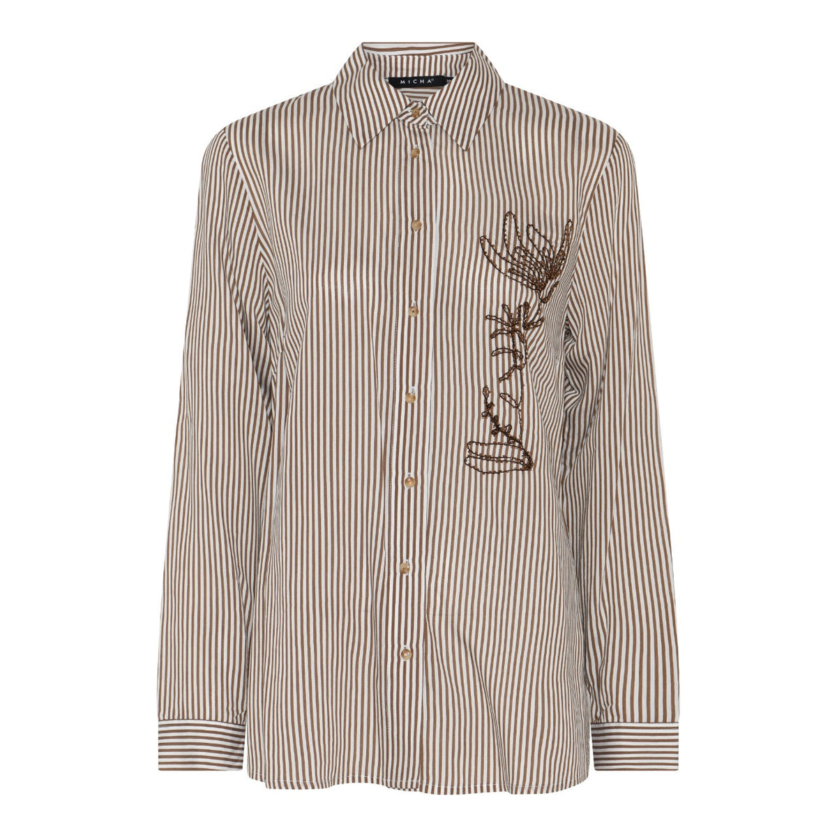 Micha Randig Skjorta med Broderi Brun/Off-White