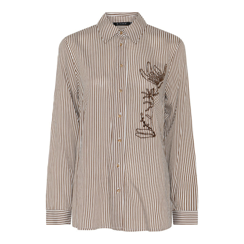 Micha Randig Skjorta med Broderi Brun/Off-White