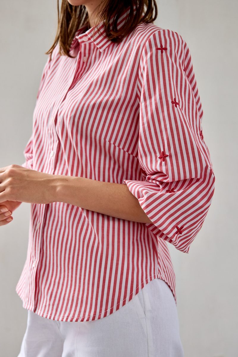 Micha Randig Skjortblus med Broderade Detaljer Rödvit