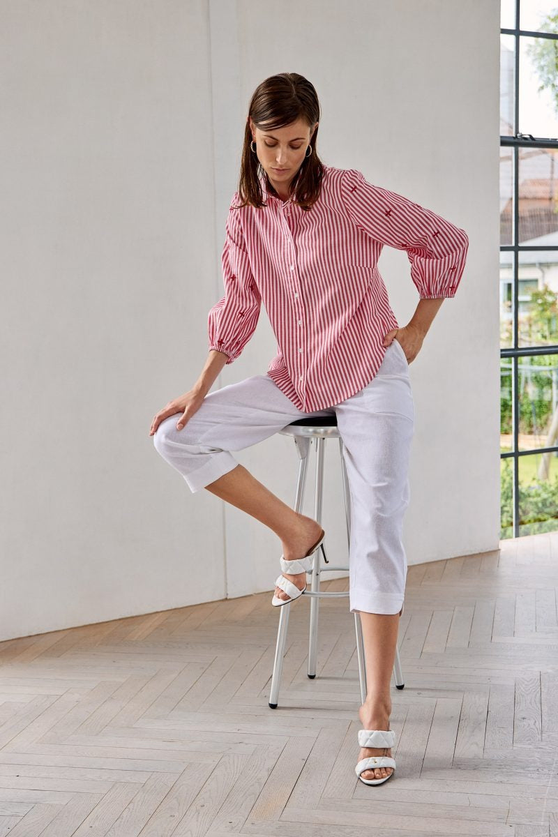 Micha Randig Skjortblus med Broderade Detaljer Rödvit