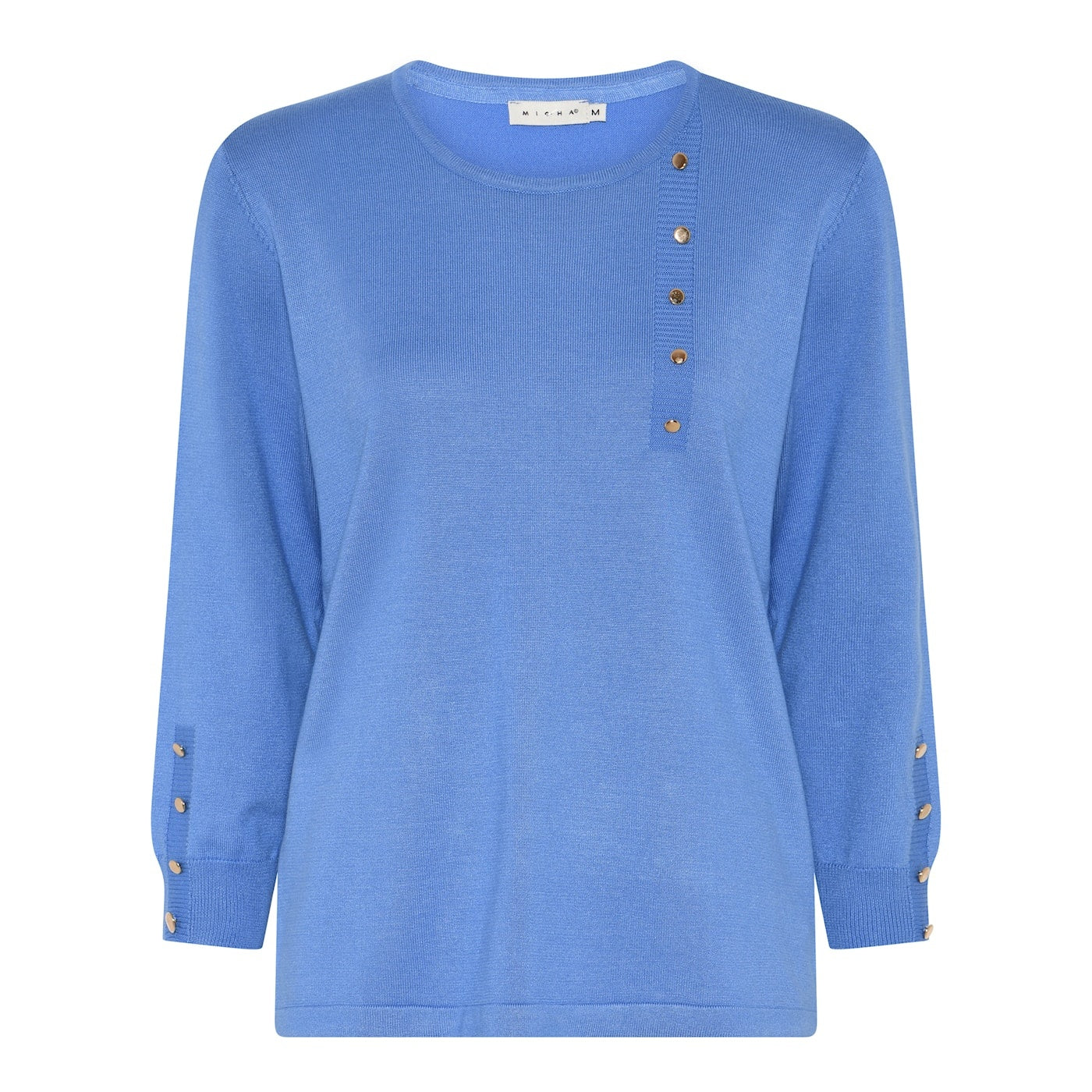 Micha Stickad Tröja med Dekorationsknappar Blå