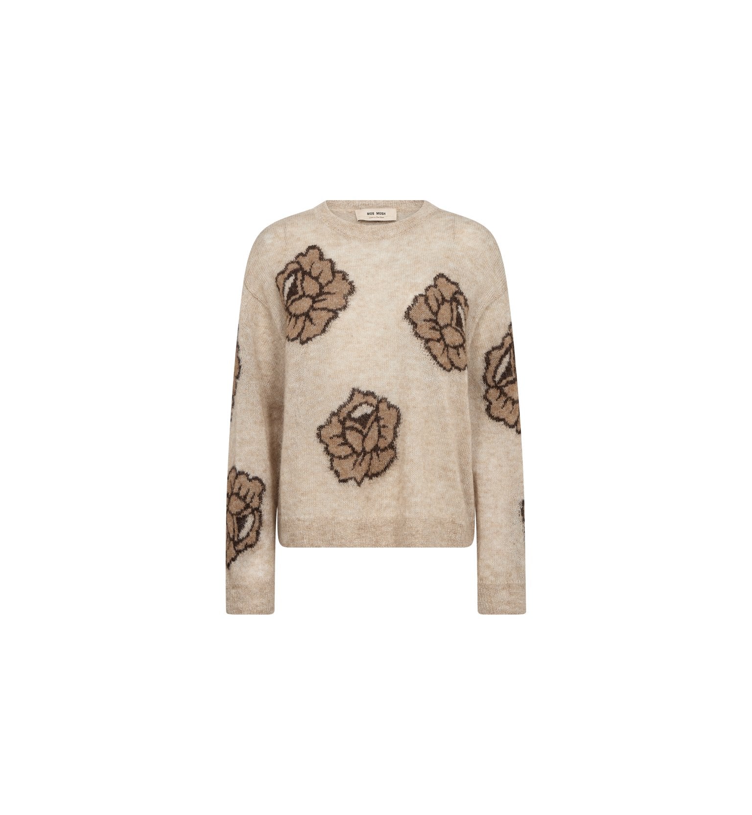 Mos Mosh Drea Blommig Stickad Tröja Beige
