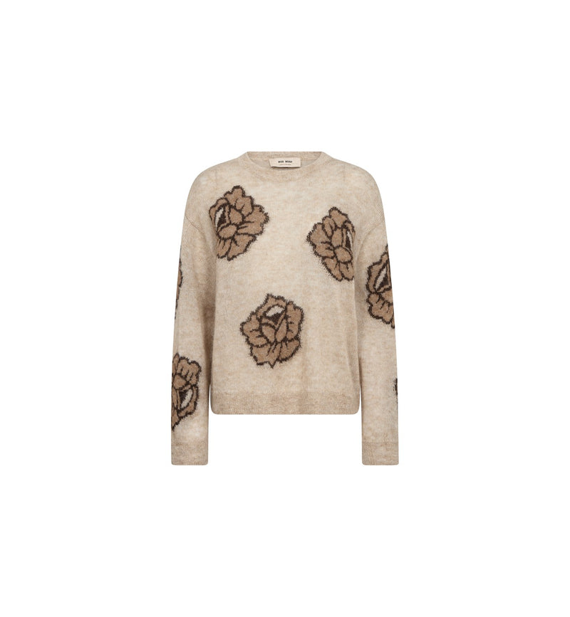 Mos Mosh Drea Blommig Stickad Tröja Beige