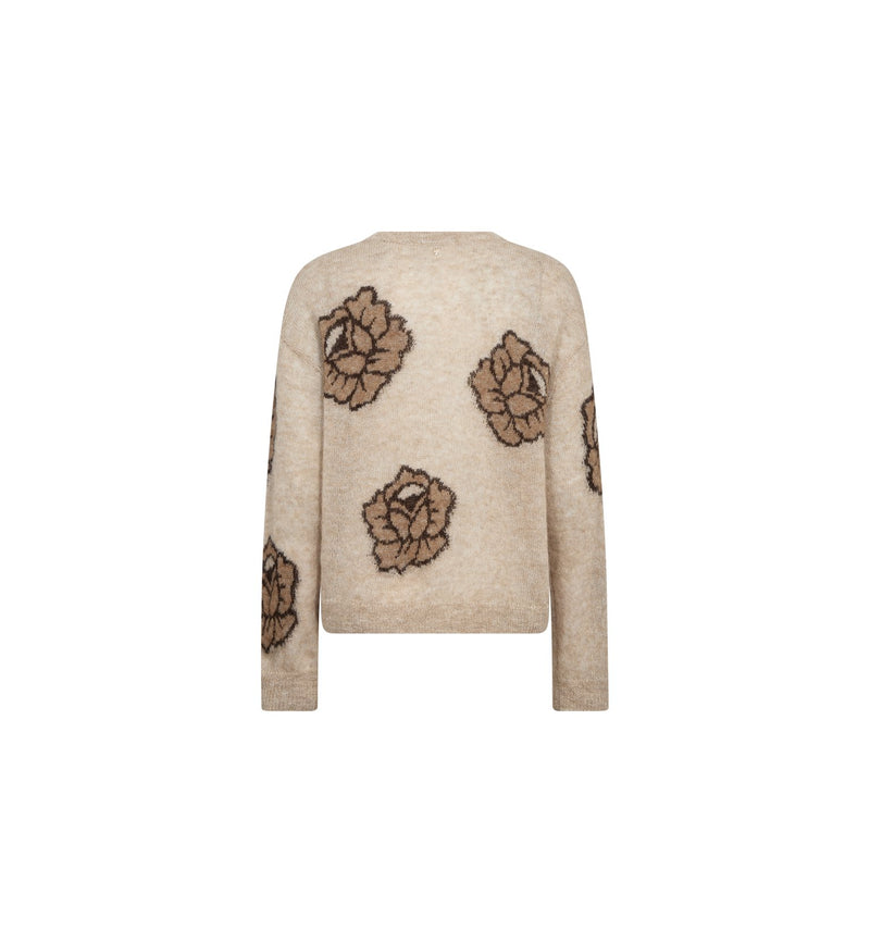 Mos Mosh Drea Blommig Stickad Tröja Beige