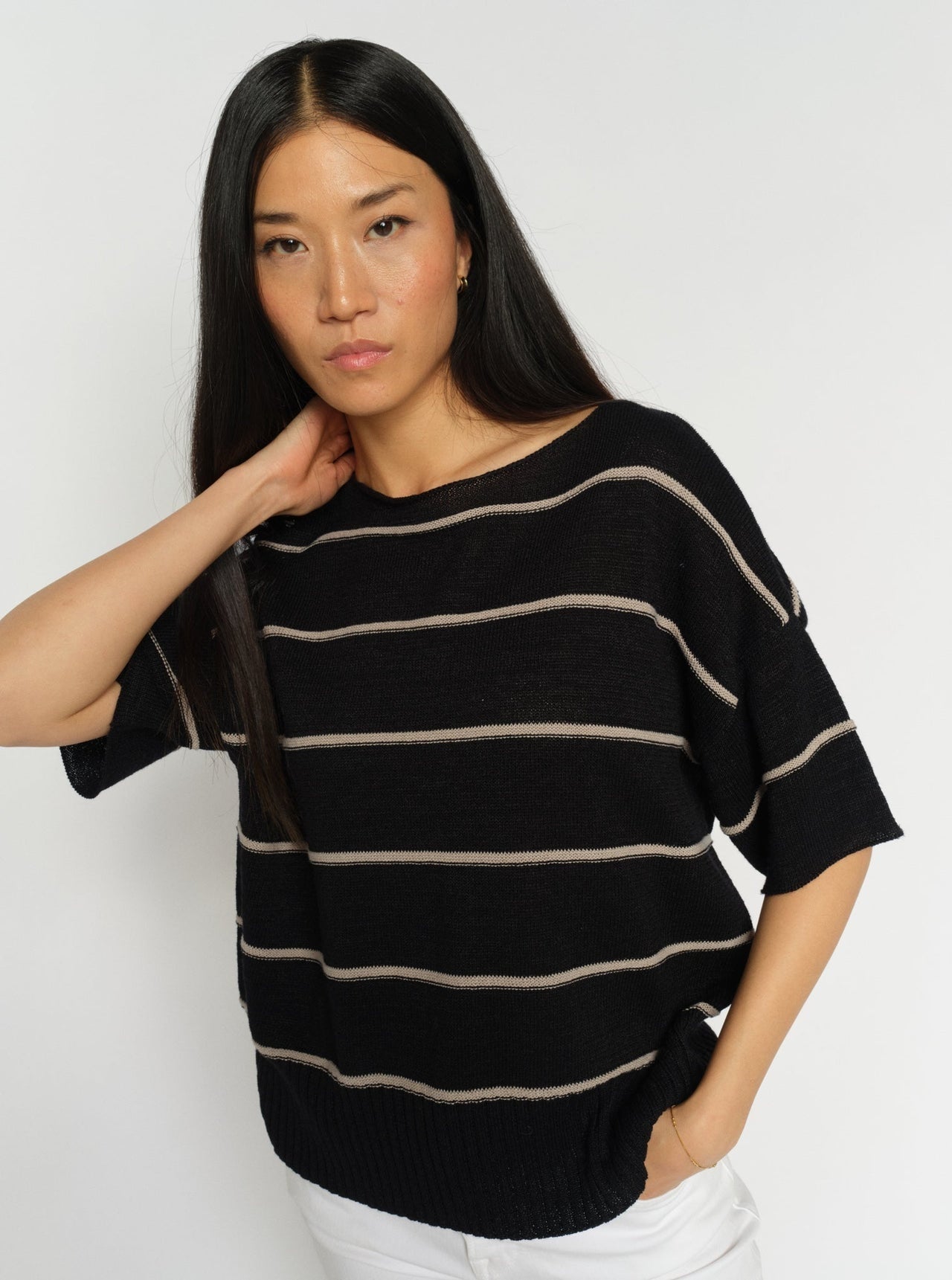 Mos Mosh Randig Svart Tröja Arlen Paper