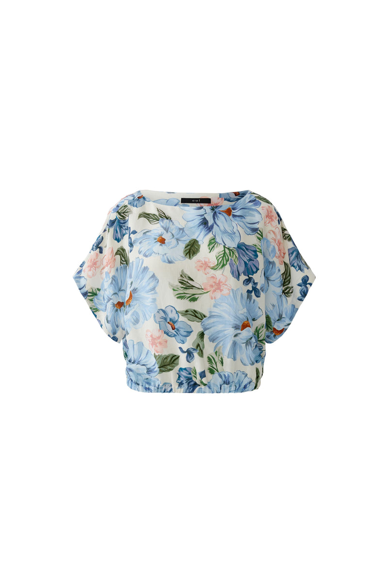 OUI Blommig Avslappnad Blus Blå och Vit