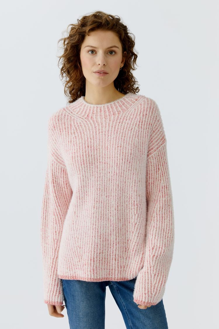 OUI Tvåfärgad Ribbad Tröja Rosa och Vit