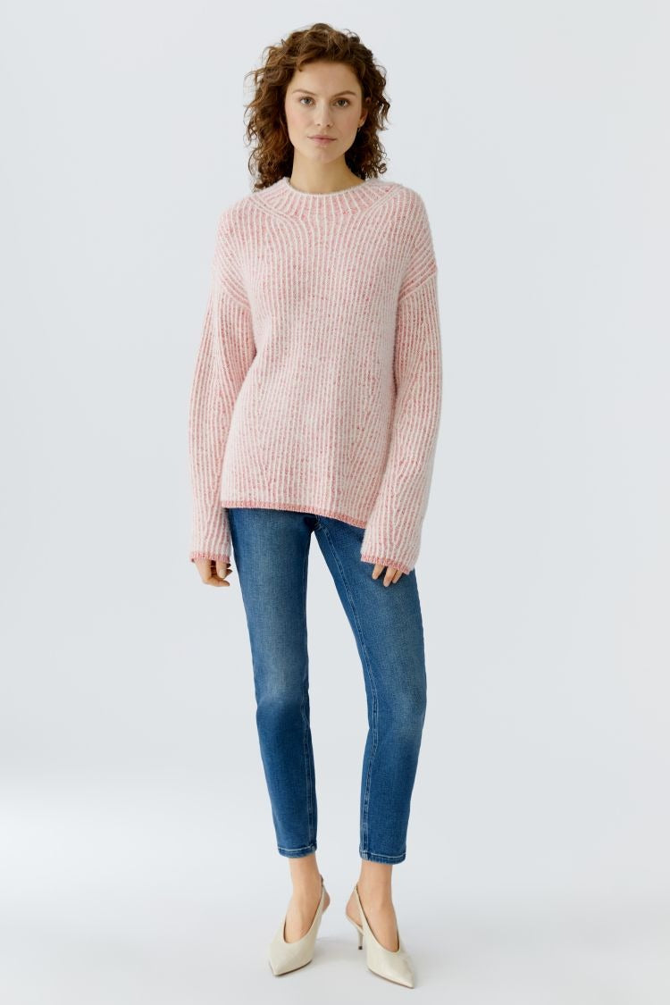 OUI Tvåfärgad Ribbad Tröja Rosa och Vit