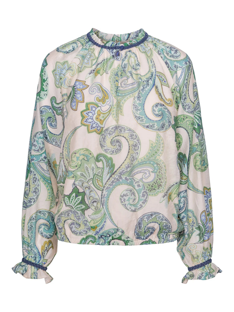 HAUST Blus med Jeansdetaljer Paisley