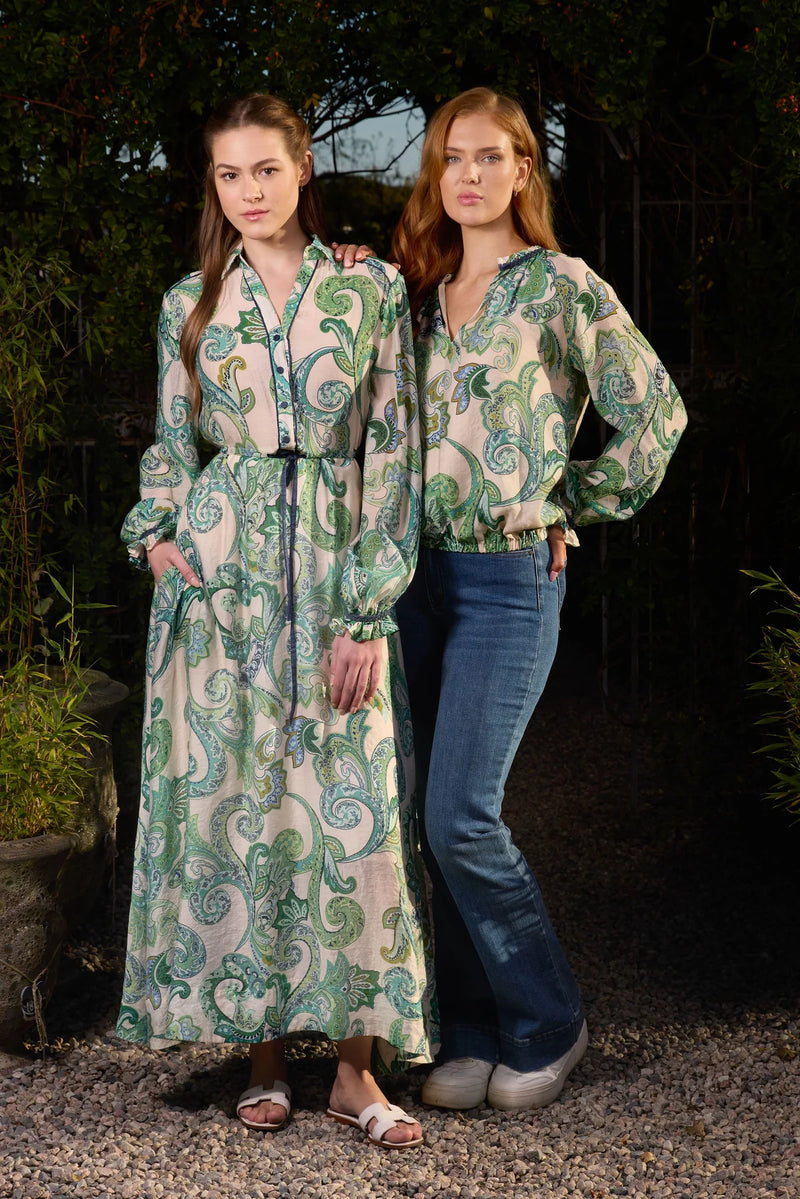 HAUST Blus med Jeansdetaljer Paisley