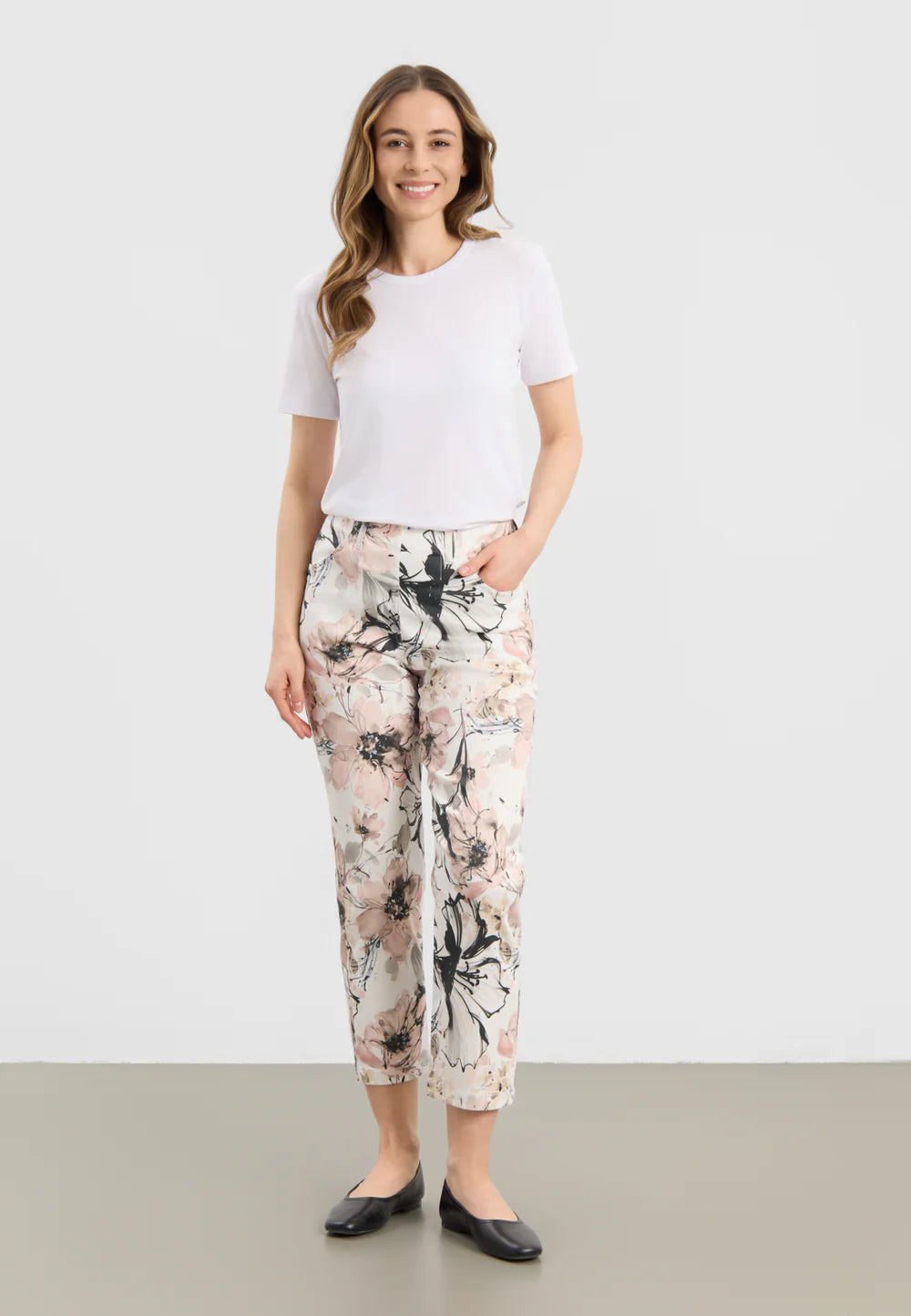 LauRie Byxor Patricia Pure Regular Cropped Rose Print