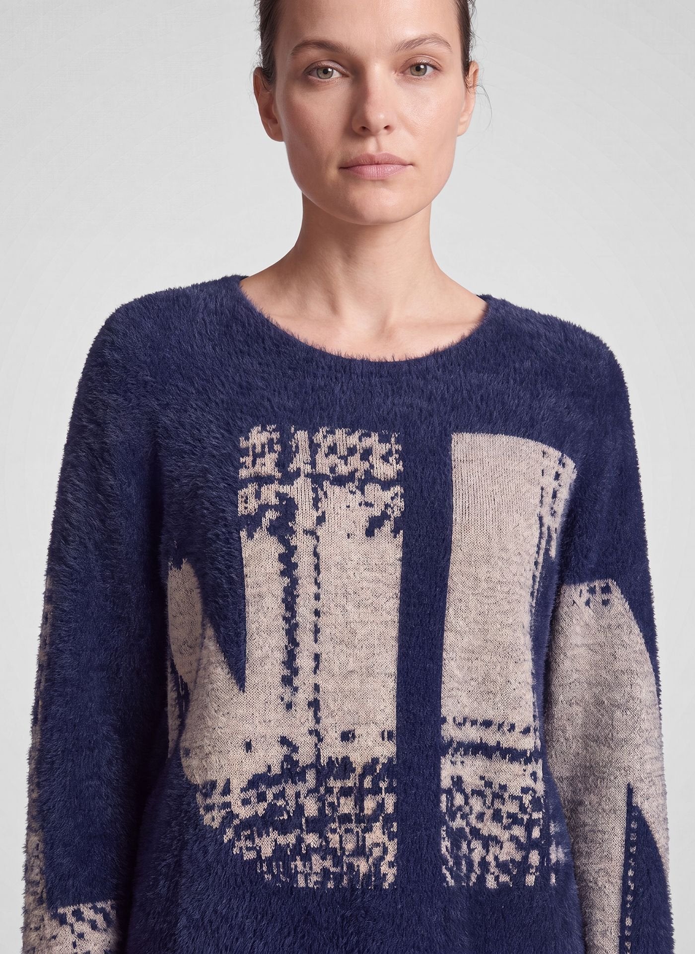 Rabe Jacquardmönstrad Stickad Tröja Mörkblå