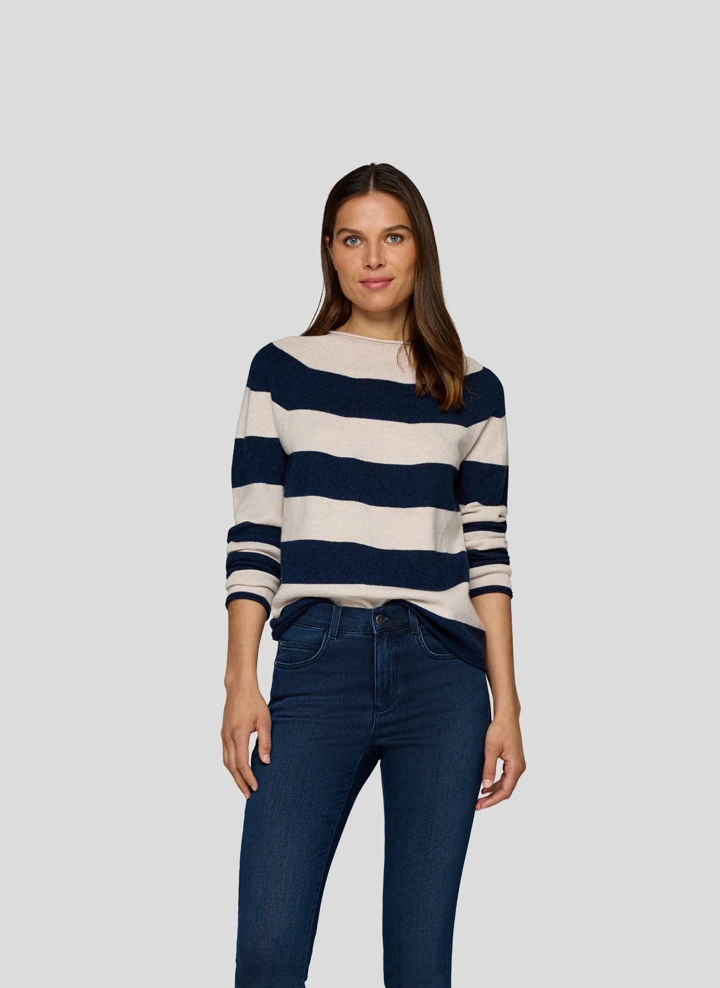 Rabe Randig Stickad Tröja Pacificblå