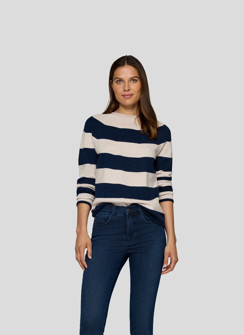 Rabe Randig Stickad Tröja Pacificblå