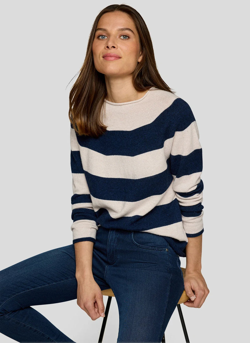 Rabe Randig Stickad Tröja Pacificblå