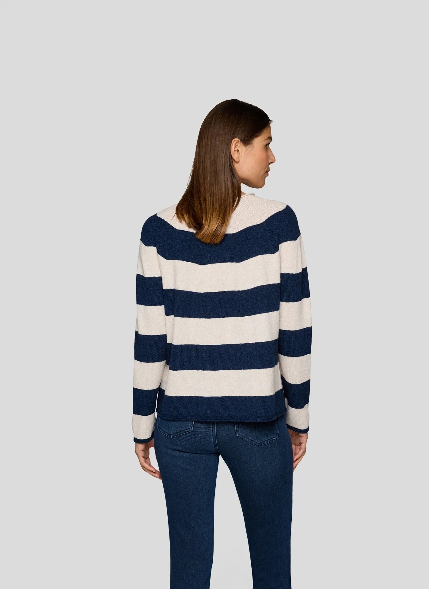 Rabe Randig Stickad Tröja Pacificblå