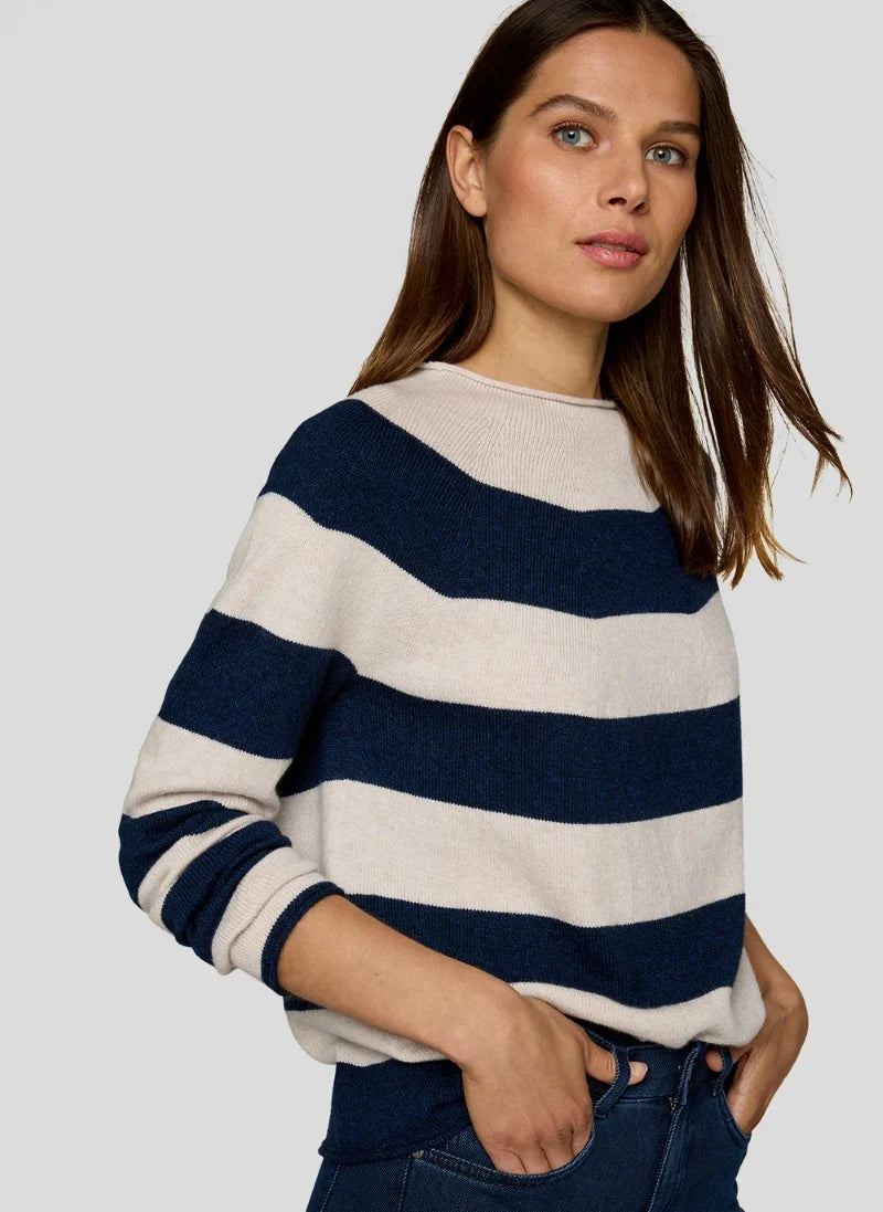 Rabe Randig Stickad Tröja Pacificblå