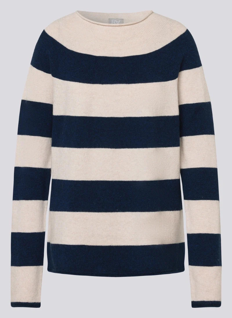 Rabe Randig Stickad Tröja Pacificblå