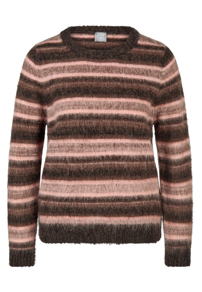 Rabe Randig Stickad Tröja i Mohairlook Brun/Rosa