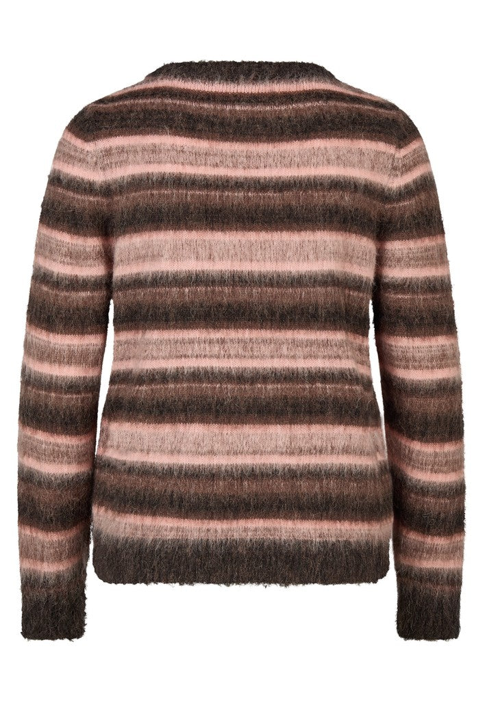 Rabe Randig Stickad Tröja i Mohairlook Brun/Rosa