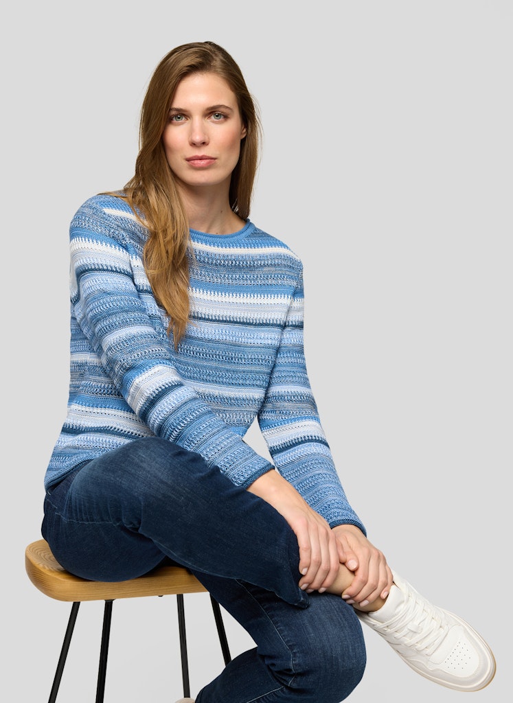Rabe Randig Strukturstickad Tröja i Blått