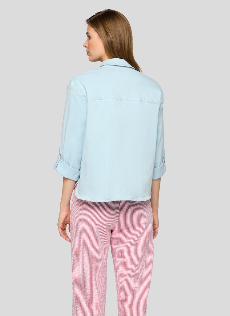 Rabe Skjortjacka med Bröstfickor och Strassdetaljer Ljusblå