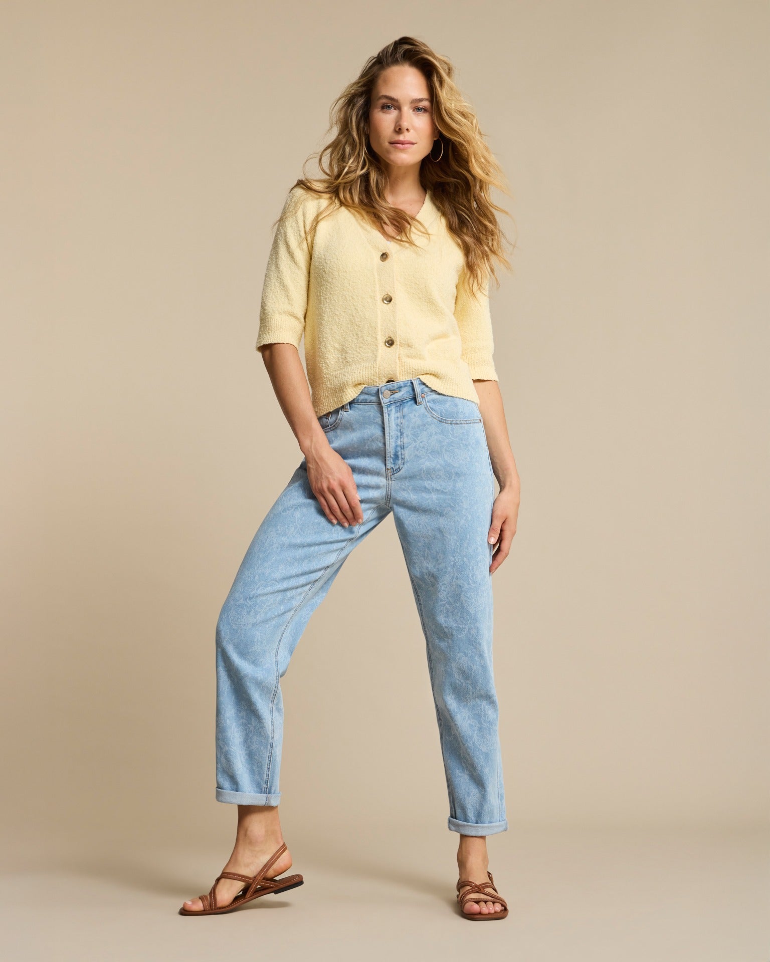 Red Button Blommig Jeans Caitlin Bleach