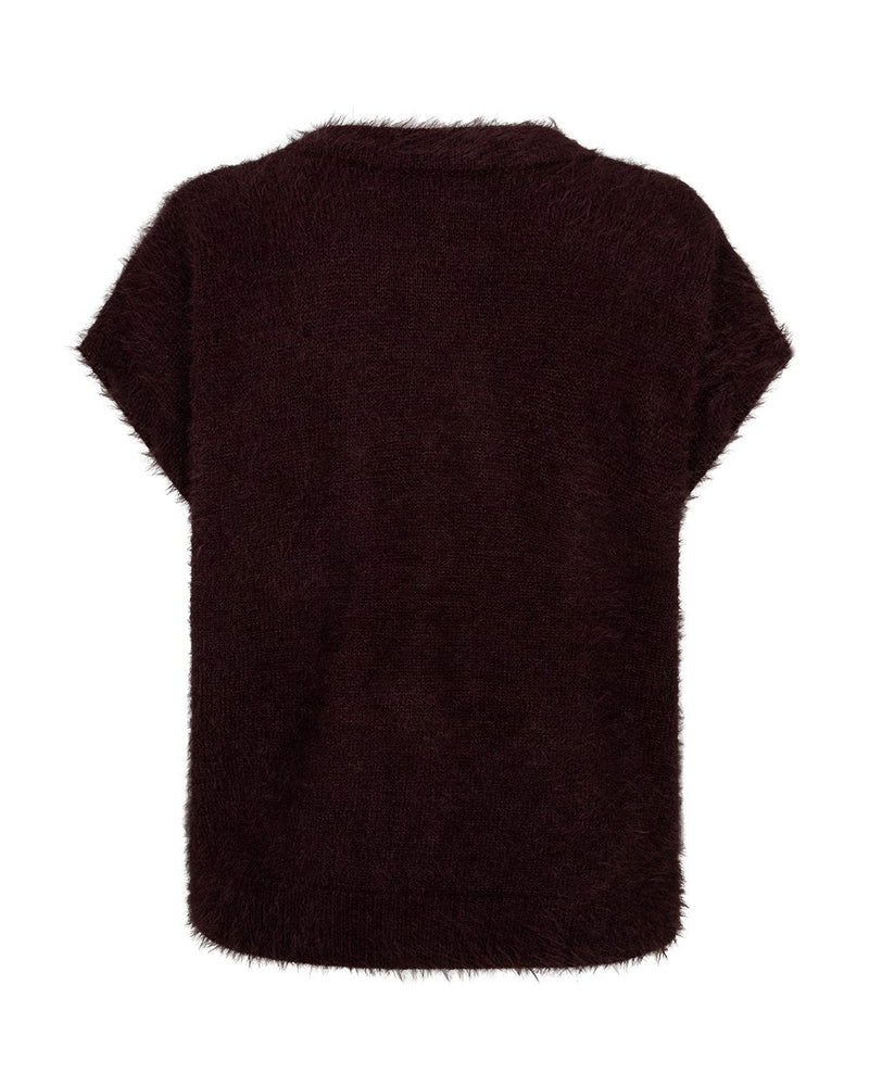 Red Button Sleeveless Fuzzy Stickad Väst Vinröd