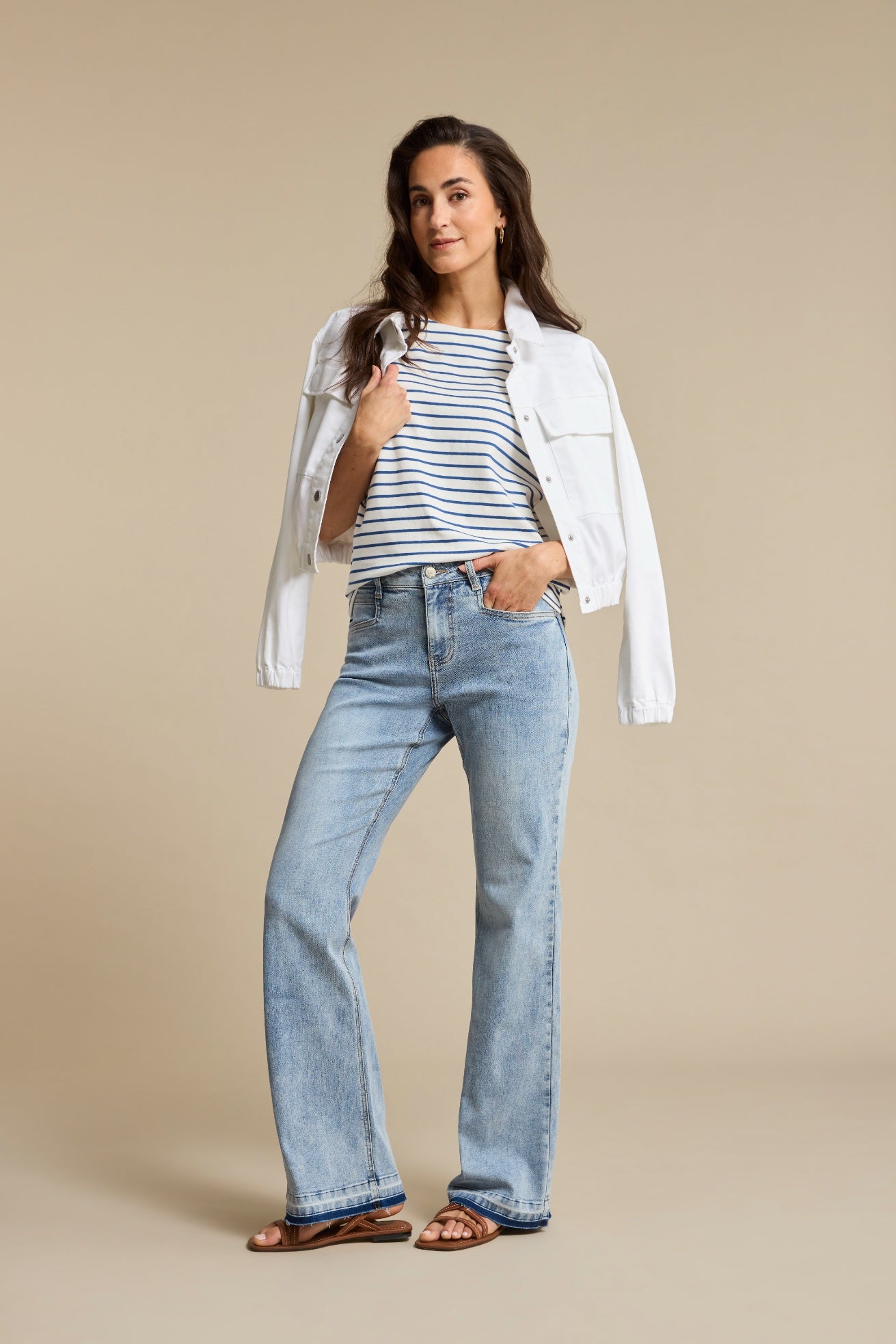 Red Button Topp Terry Kort ärm Blå/Vit Randig