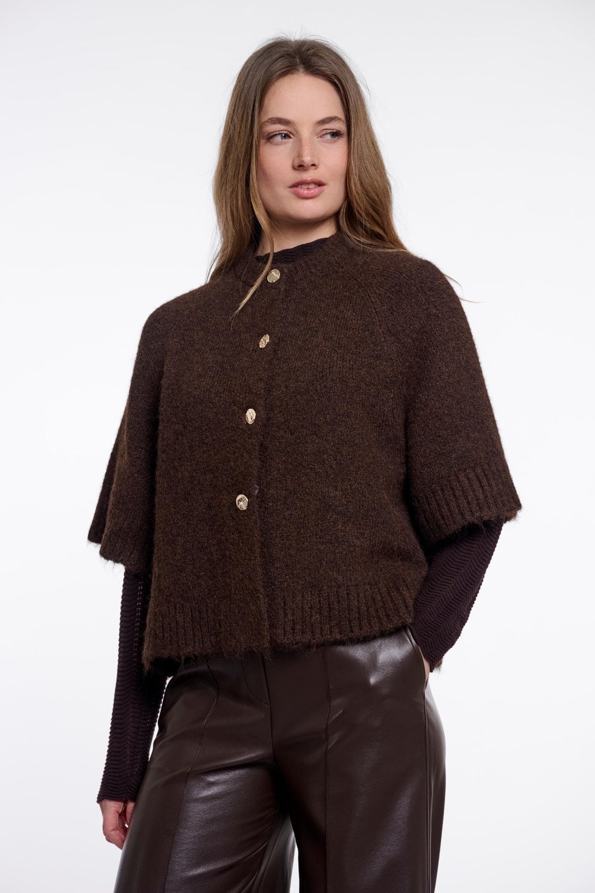 Rino & Pelle Elco Draped Stickad Cape Mörkbrun