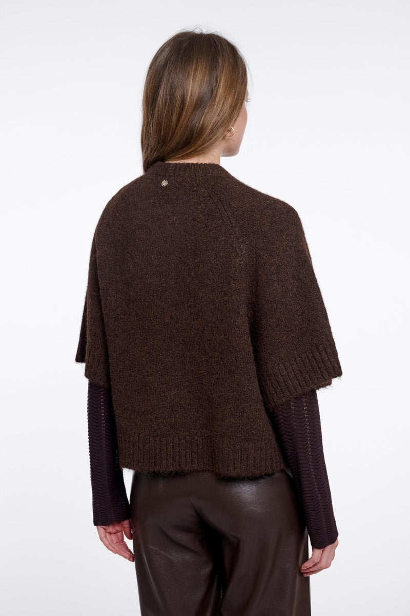 Rino & Pelle Elco Draped Stickad Cape Mörkbrun