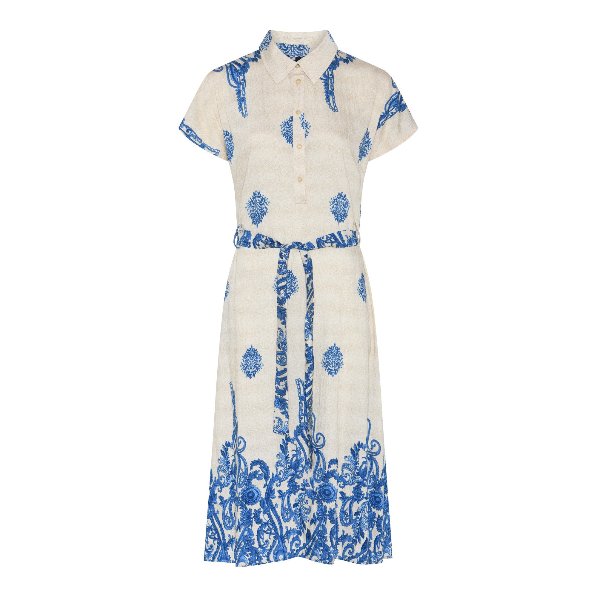 Soulmate Mönstrad Skjortklänning Ditta 1 med Knytskärp Ecry