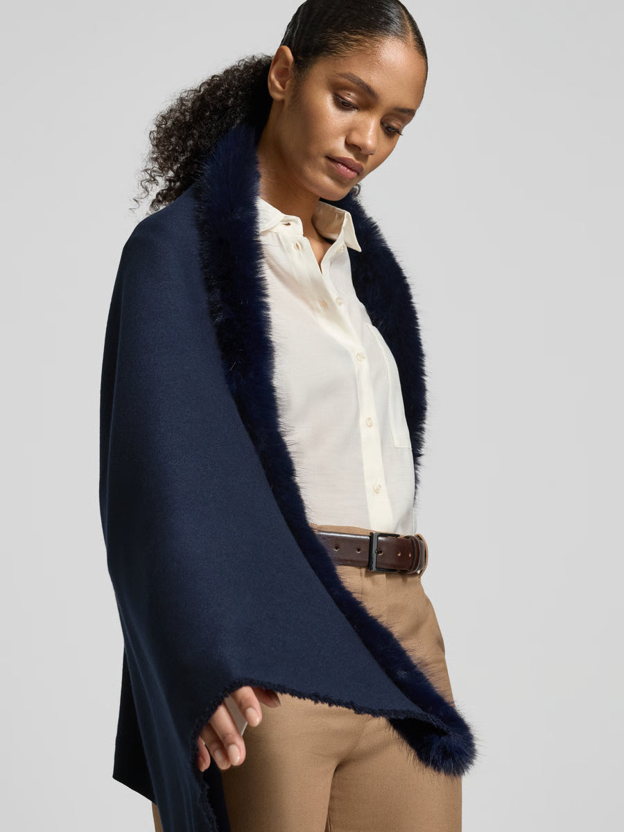 FRAAS Poncho med Fuskpäls Navy