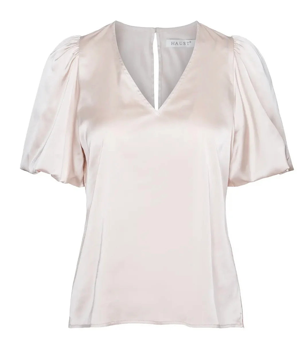 HAUST Silkig Blus V-ringning Ecry