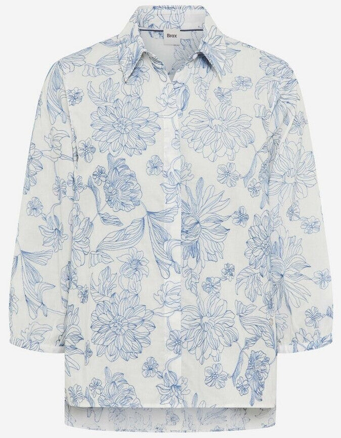 Brax Skjortblus i Ren Linne Vicki Blå