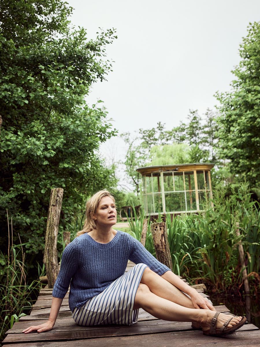 Bloomings Båtringad Tröja Jeansblå