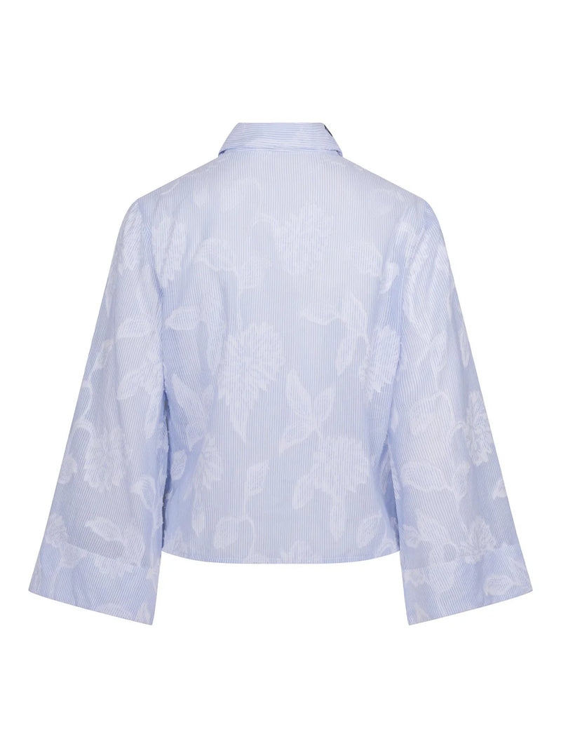 HAUST Bomullsskjorta med Knytband Randig Ljusblå