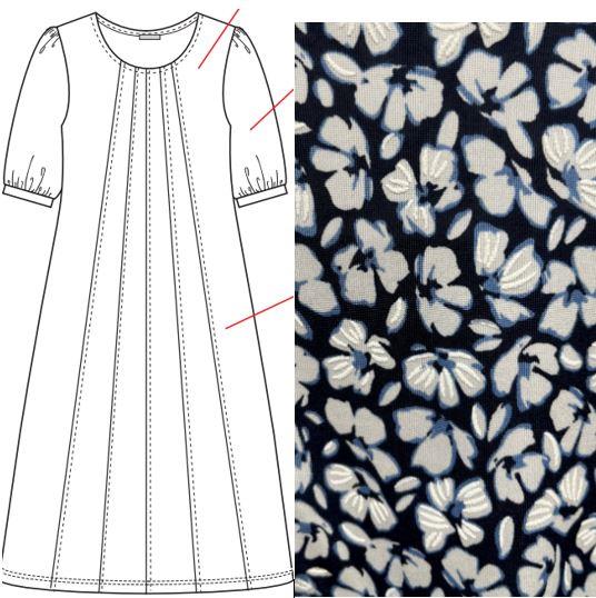 InFront Lucette Mönstrad Klänning 1/2 Sleeve Navy