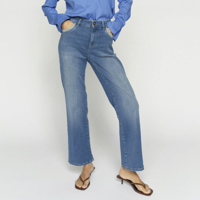 Mos Mosh Smickrande Flare-Jeans Cecilia Perla Blå