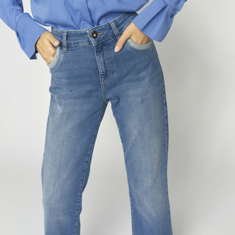 Mos Mosh Smickrande Flare-Jeans Cecilia Perla Blå