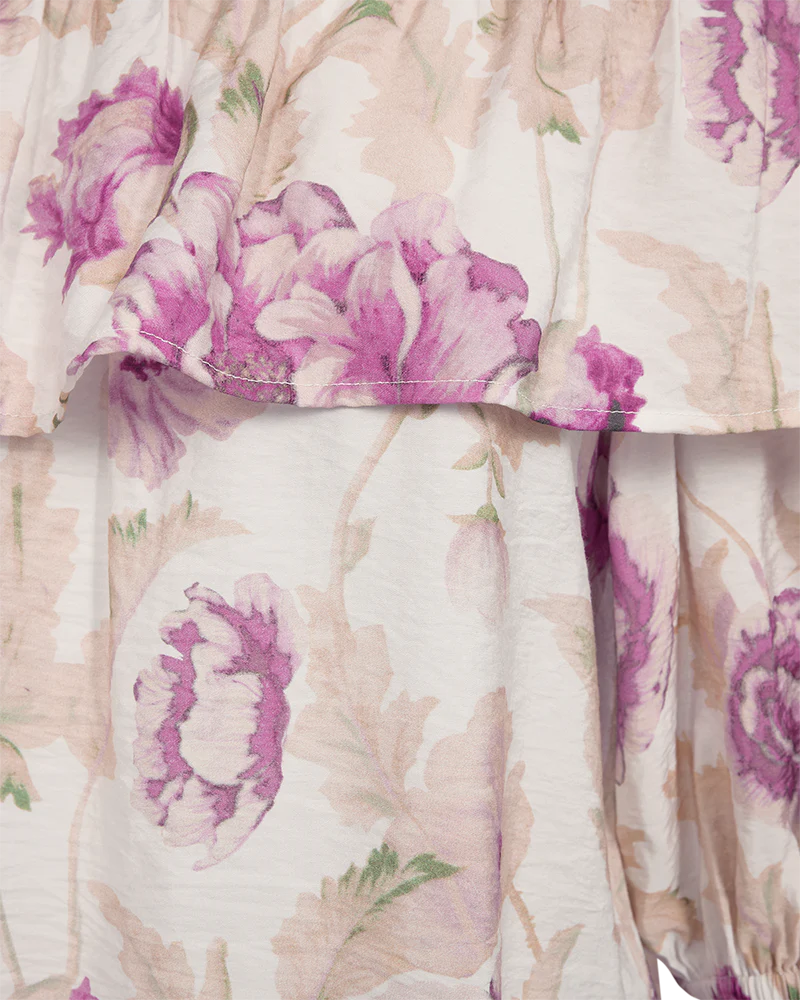 FreeQuent Blus med Volangkrage Maise Vit-Rosa