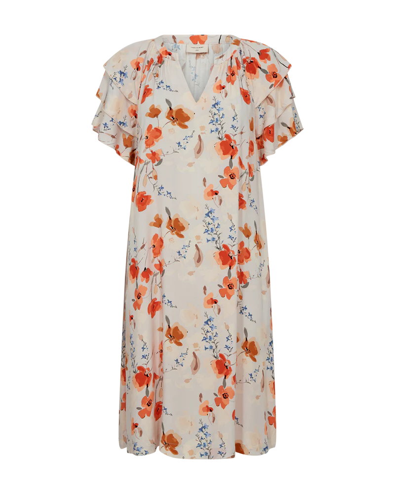 FreeQuent Blommig Klänning Adney Beige-Rosa