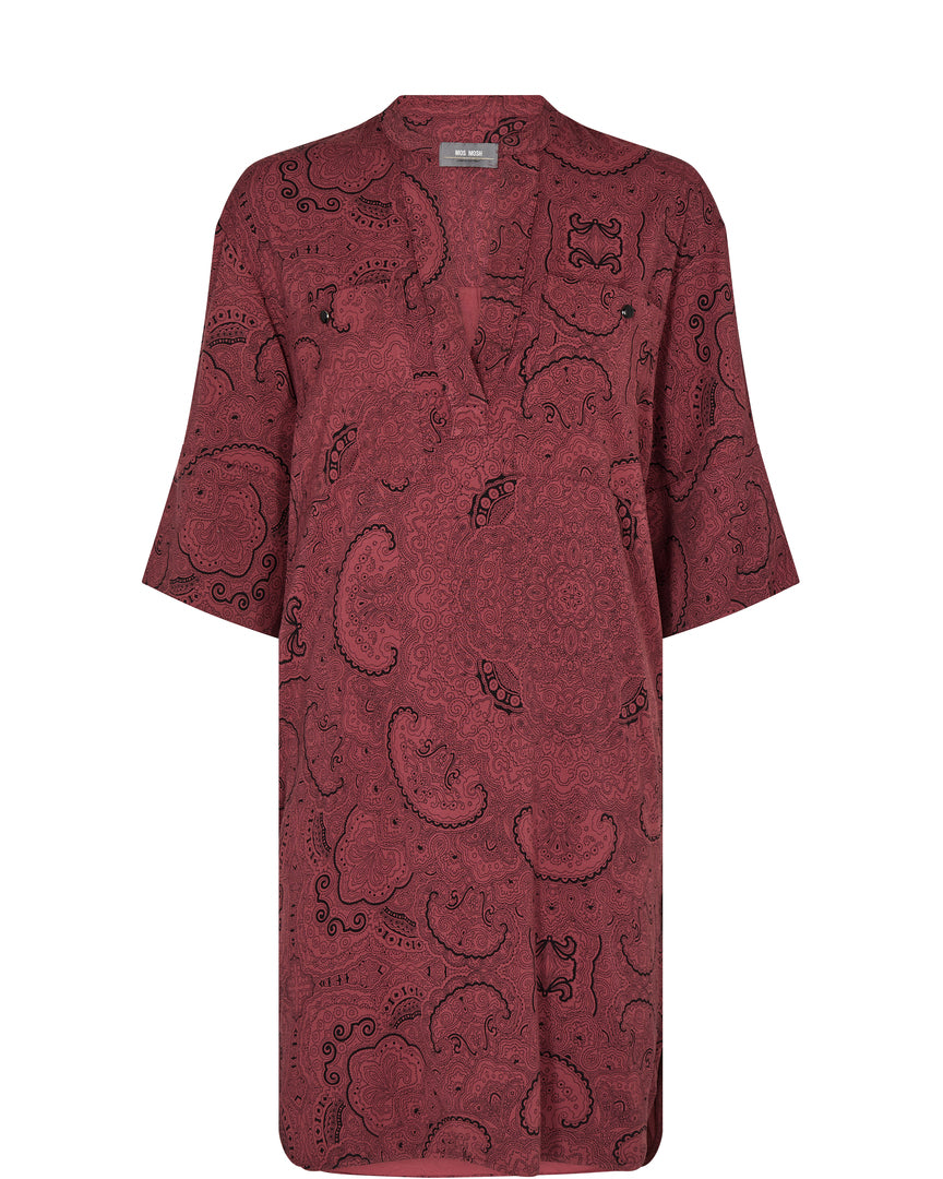MosMosh Hani Pinto Mönstrad Klänning Oxblood Red