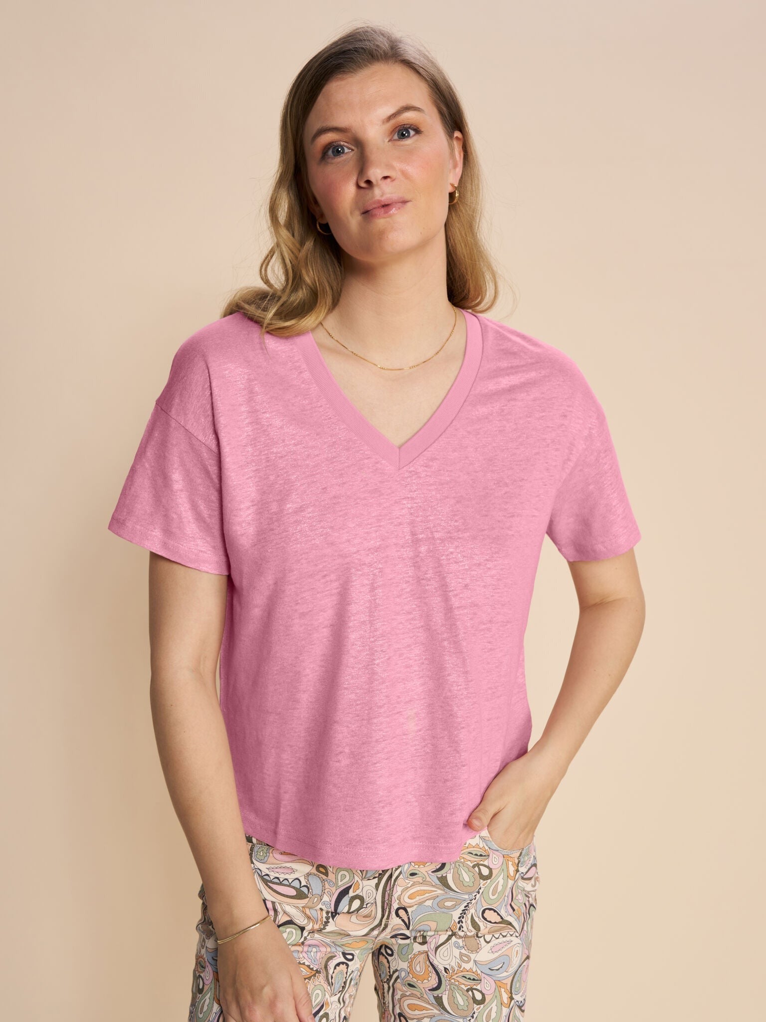 MOS MOSH Casa V-SS Foil T-Shirt Begonia Pink