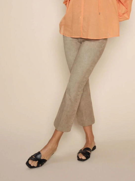 MosMosh Alli Burn Flare Cropped Byxor Olive Grey