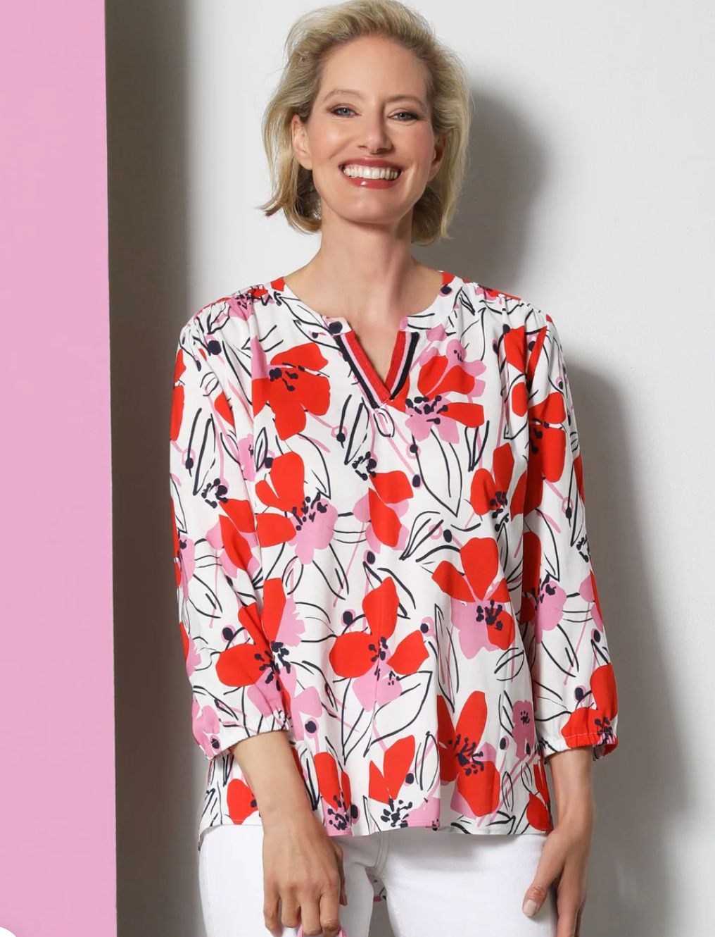 Erfo Mönstrad Blus Pink